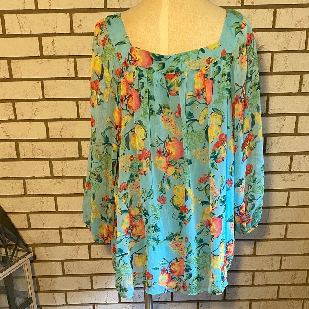 LC Lauren Conrad Floral Blouse - Blue and Orange - Picture 3 of 4